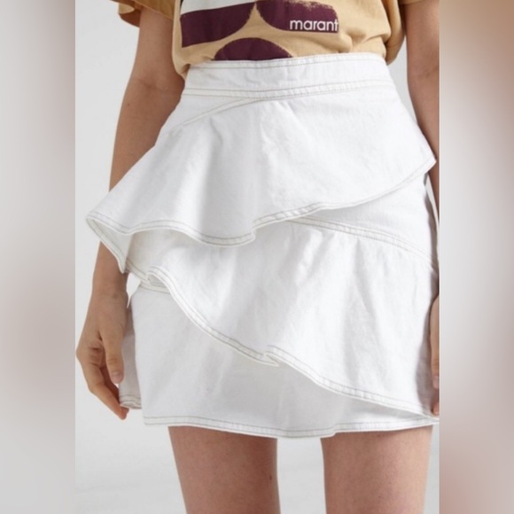 Isabel Marant Dresses & Skirts - ISABEL MARANT Revolve Tuckernuck Etoile Coati Denim Skirt White Ruffle NEW XL 12